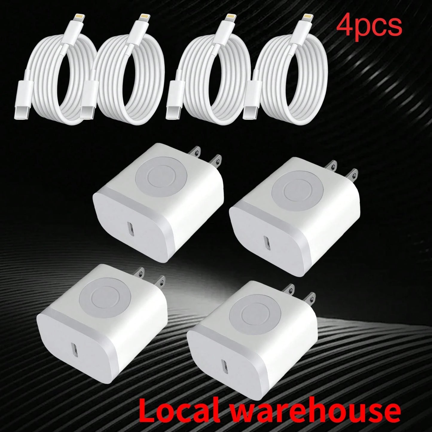 4 Pack USB-C Wall Charger With 4FT Lightning Cable- Fast Charging For Mobile Phones & IPads, Local Warehouse