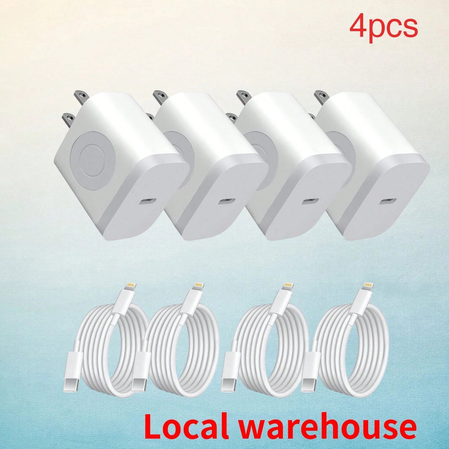 4 Pack USB-C Wall Charger With 4FT Lightning Cable- Fast Charging For Mobile Phones & IPads, Local Warehouse