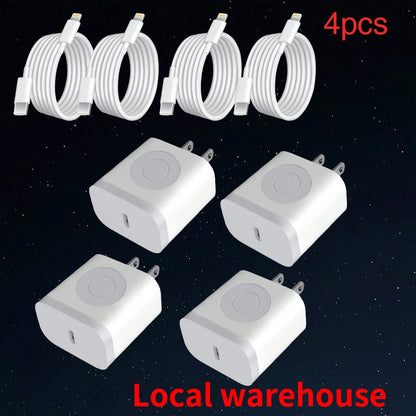 4 Pack USB-C Wall Charger With 4FT Lightning Cable- Fast Charging For Mobile Phones & IPads, Local Warehouse
