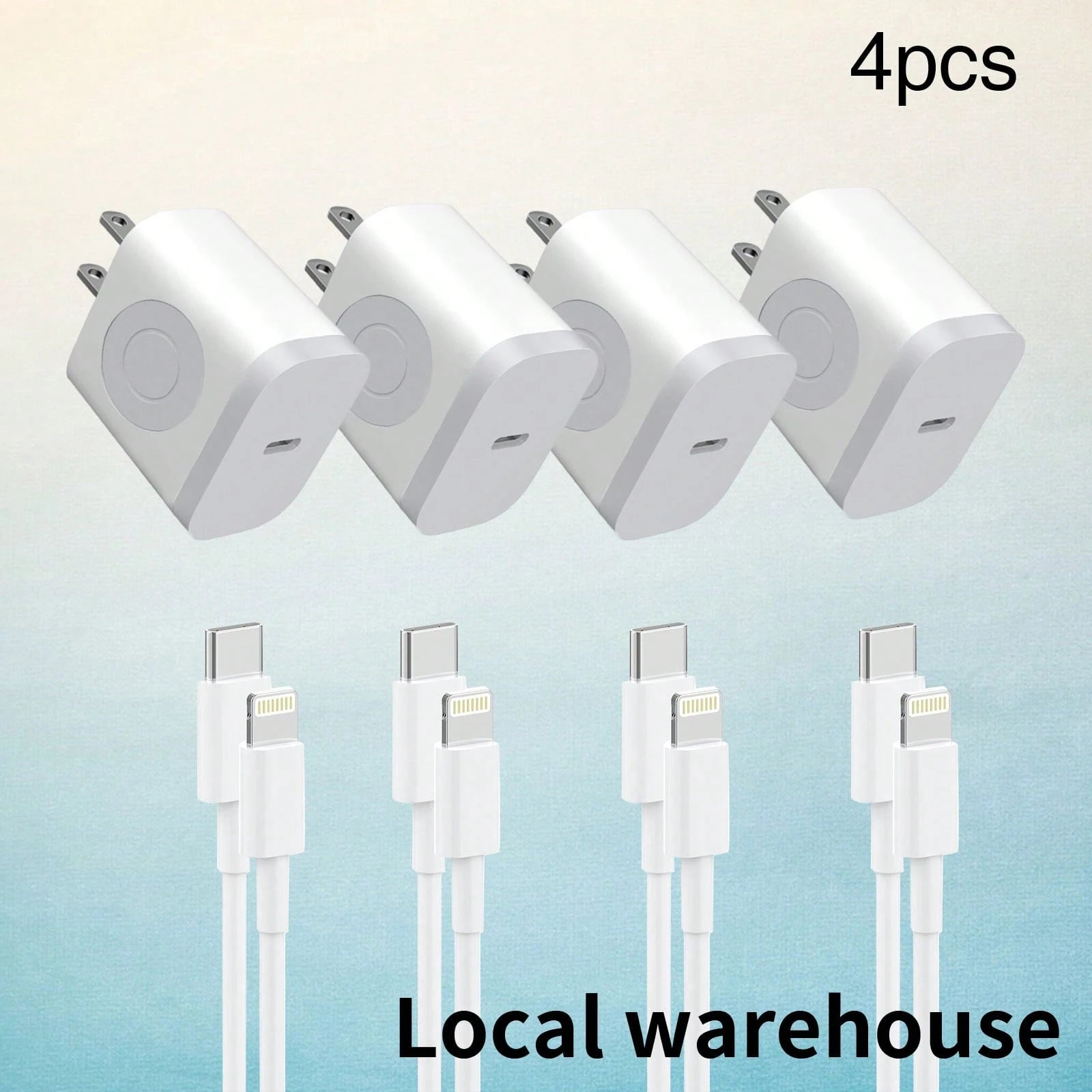 4 Pack USB-C Wall Charger With 4FT Lightning Cable- Fast Charging For Mobile Phones & IPads, Local Warehouse