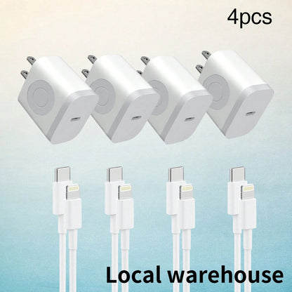 4 Pack USB-C Wall Charger With 4FT Lightning Cable- Fast Charging For Mobile Phones & IPads, Local Warehouse