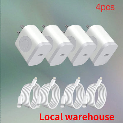 4 Pack USB-C Wall Charger With 4FT Lightning Cable- Fast Charging For Mobile Phones & IPads, Local Warehouse