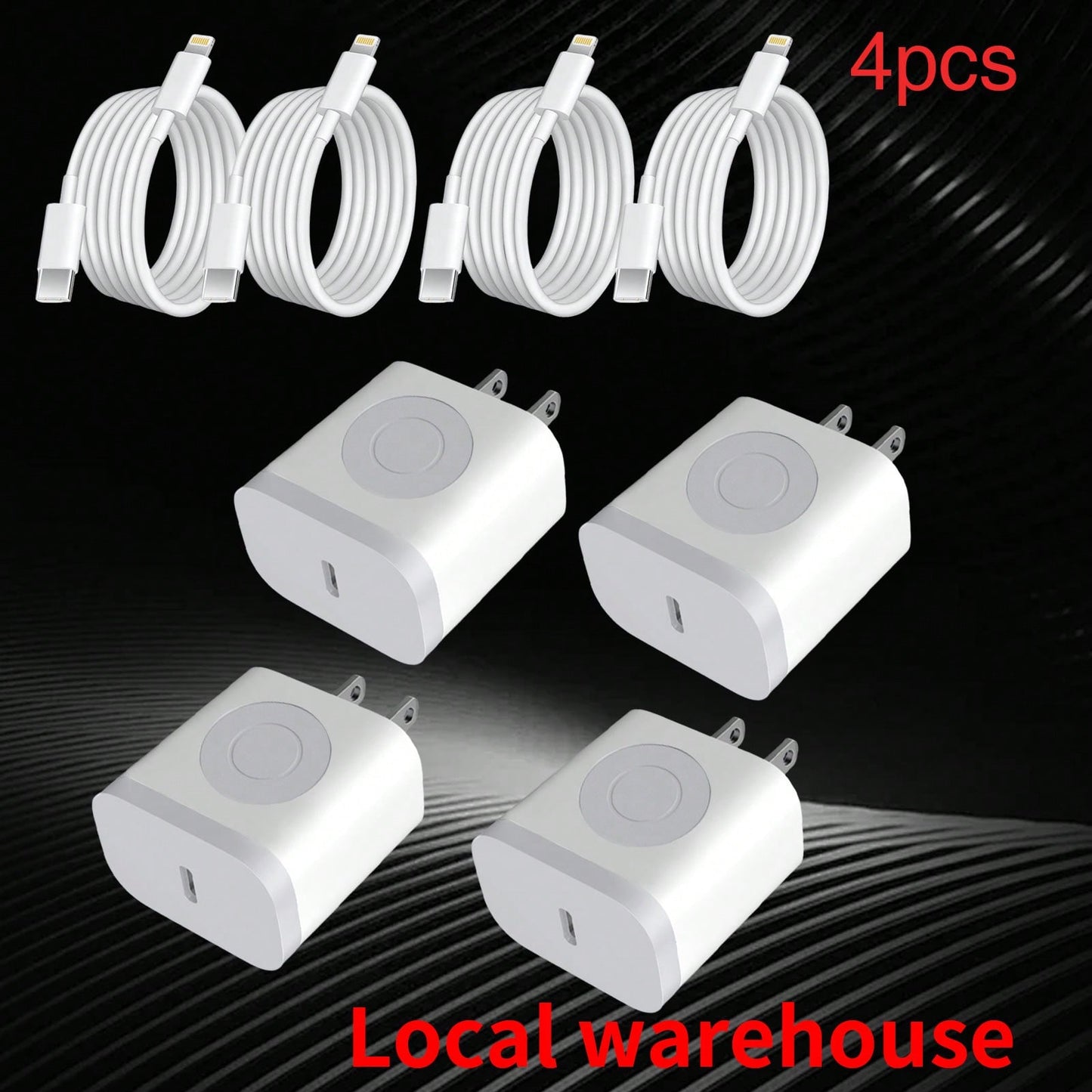 4 Pack USB-C Wall Charger With 4FT Lightning Cable- Fast Charging For Mobile Phones & IPads, Local Warehouse