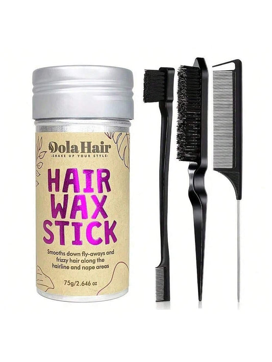 4 Pcs/Set Hair Styling Products,Kit Includes:1 Hair Wax Stick For Lace Front, 1Bristle Hair Brush For Comb Hairline,1 Edge Brush For Keep Hair Edges Smooth,1 Tail Comb For Separatding Styling,Non-Grea