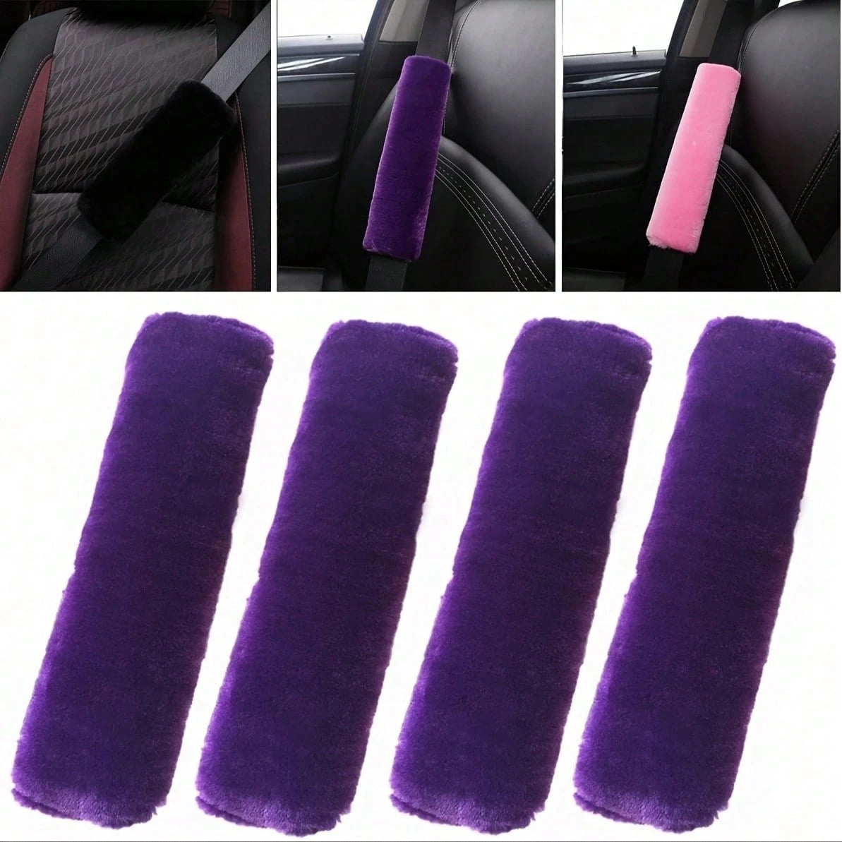 4-Piece Car Seat Belt Plush Pad Shoulder Cover, Seat Belt Protective Pad, Adjustable Soft Plush Shoulder Strap To Protect The Neck And Shoulders.