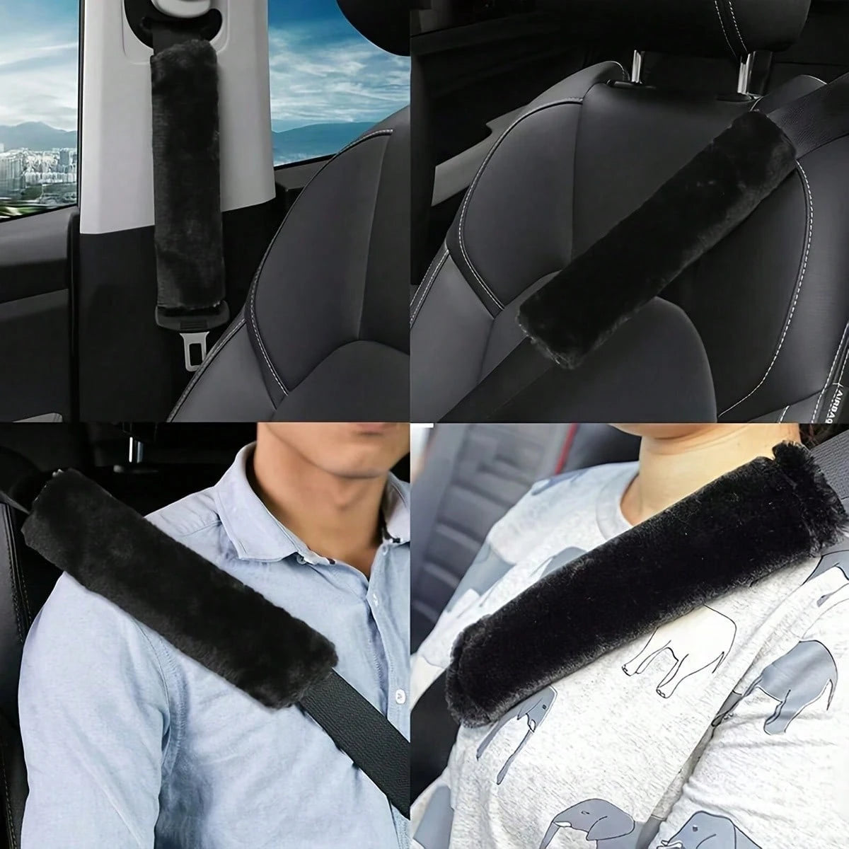 4-Piece Car Seat Belt Plush Pad Shoulder Cover, Seat Belt Protective Pad, Adjustable Soft Plush Shoulder Strap To Protect The Neck And Shoulders.