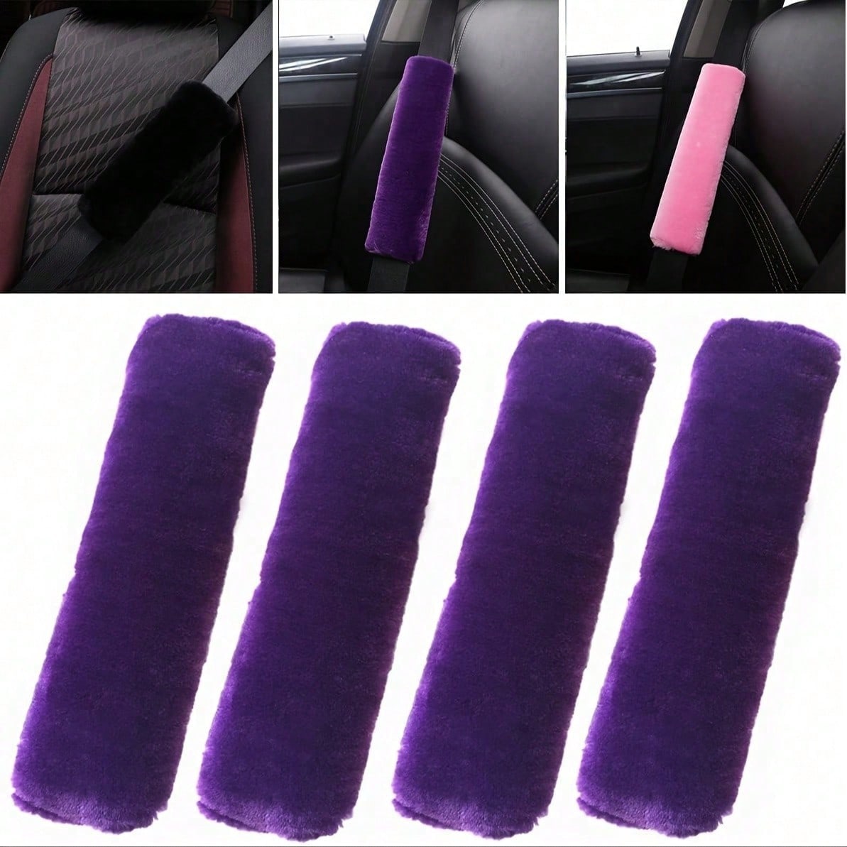 4-Piece Car Seat Belt Plush Pad Shoulder Cover, Seat Belt Protective Pad, Adjustable Soft Plush Shoulder Strap To Protect The Neck And Shoulders.