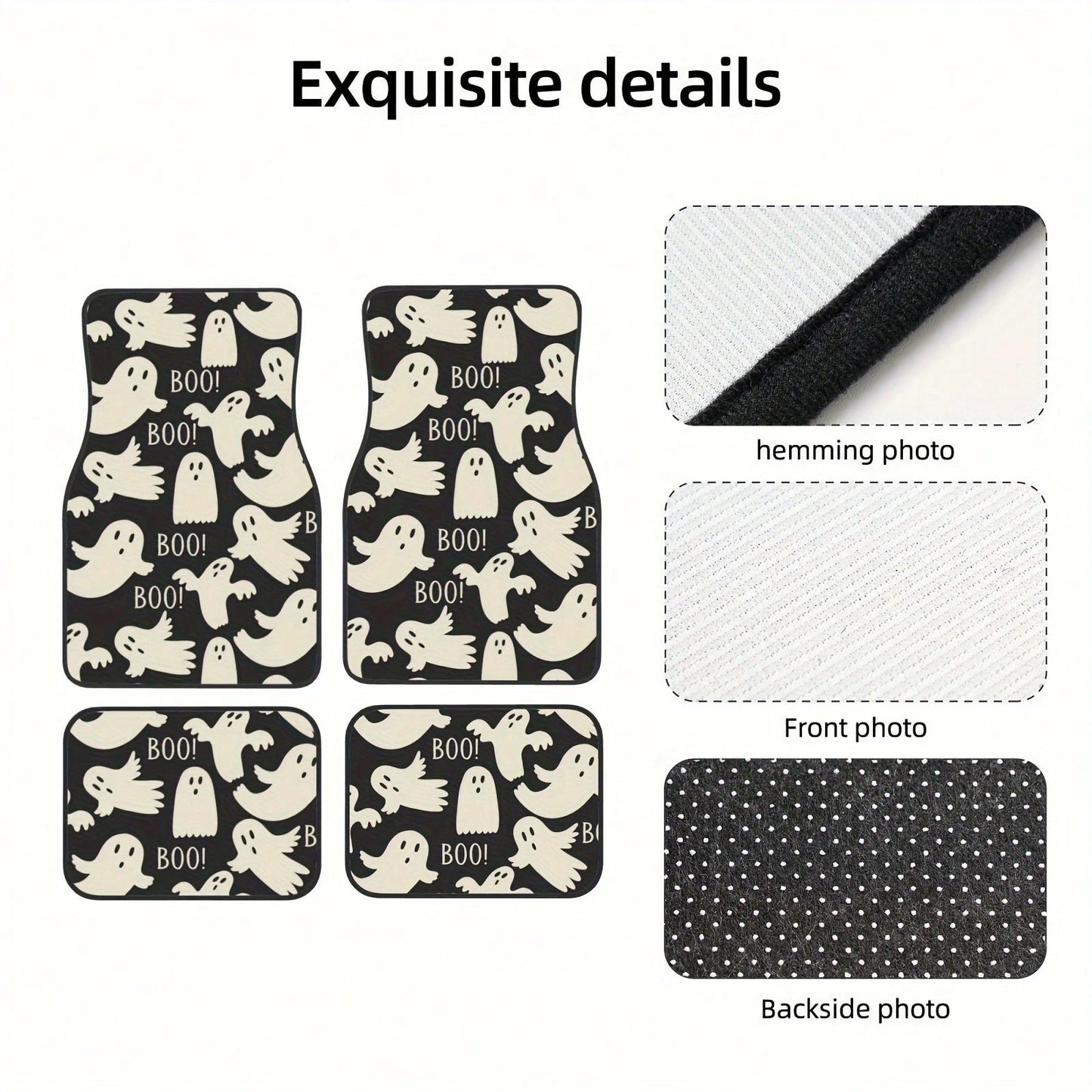 4-Piece Halloween Ghost Pattern Car Non-Slip Floor Mat, Using High-Quality Materials, High Light Resistance, Corrosion Resistance, Not Easy To Fade, Easy To Clean Front And Rear Carpet Sets, Halloween