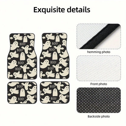 4-Piece Halloween Ghost Pattern Car Non-Slip Floor Mat, Using High-Quality Materials, High Light Resistance, Corrosion Resistance, Not Easy To Fade, Easy To Clean Front And Rear Carpet Sets, Halloween