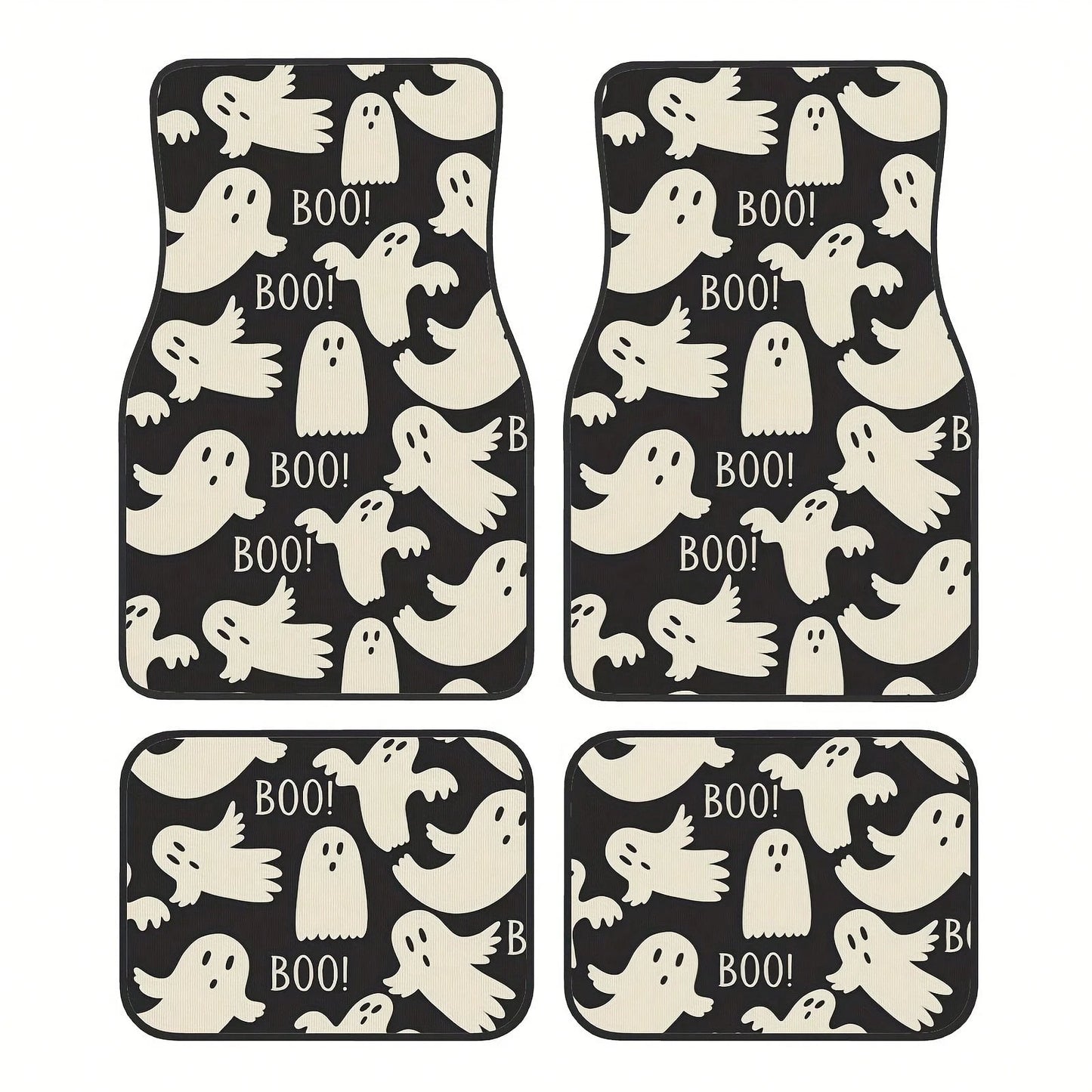 4-Piece Halloween Ghost Pattern Car Non-Slip Floor Mat, Using High-Quality Materials, High Light Resistance, Corrosion Resistance, Not Easy To Fade, Easy To Clean Front And Rear Carpet Sets, Halloween