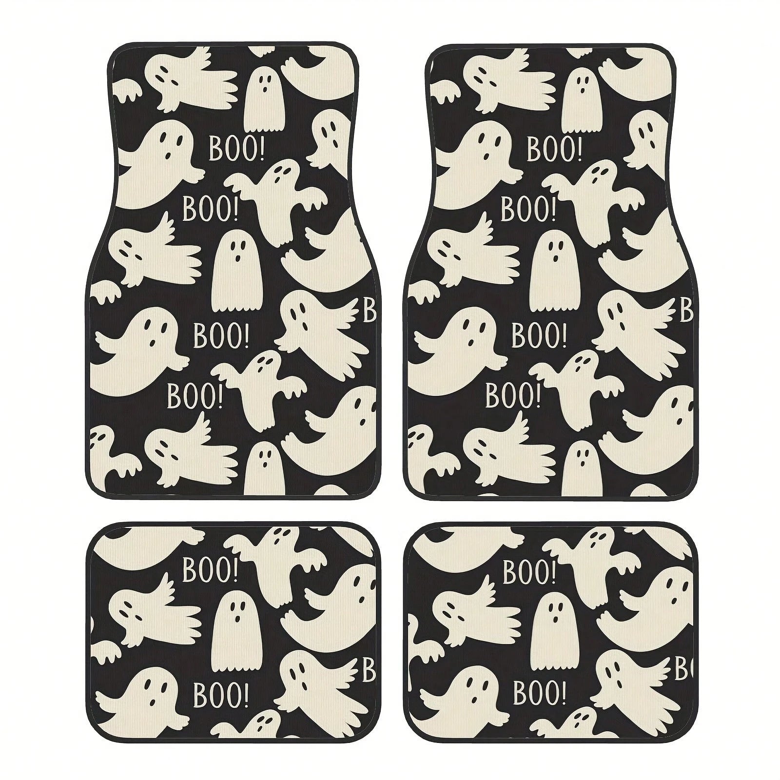 4-Piece Halloween Ghost Pattern Car Non-Slip Floor Mat, Using High-Quality Materials, High Light Resistance, Corrosion Resistance, Not Easy To Fade, Easy To Clean Front And Rear Carpet Sets, Halloween