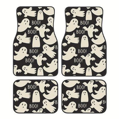 4-Piece Halloween Ghost Pattern Car Non-Slip Floor Mat, Using High-Quality Materials, High Light Resistance, Corrosion Resistance, Not Easy To Fade, Easy To Clean Front And Rear Carpet Sets, Halloween