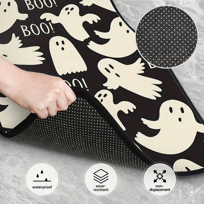 4-Piece Halloween Ghost Pattern Car Non-Slip Floor Mat, Using High-Quality Materials, High Light Resistance, Corrosion Resistance, Not Easy To Fade, Easy To Clean Front And Rear Carpet Sets, Halloween