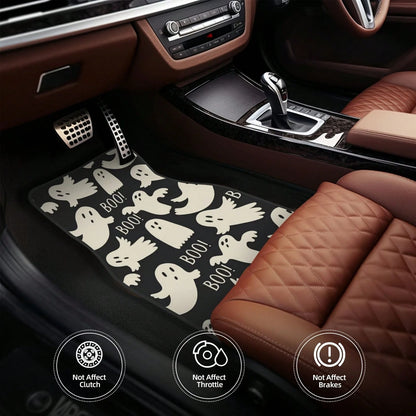 4-Piece Halloween Ghost Pattern Car Non-Slip Floor Mat, Using High-Quality Materials, High Light Resistance, Corrosion Resistance, Not Easy To Fade, Easy To Clean Front And Rear Carpet Sets, Halloween