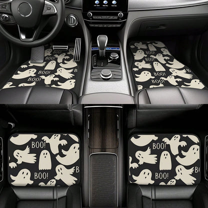 4-Piece Halloween Ghost Pattern Car Non-Slip Floor Mat, Using High-Quality Materials, High Light Resistance, Corrosion Resistance, Not Easy To Fade, Easy To Clean Front And Rear Carpet Sets, Halloween
