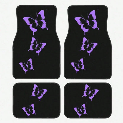 4-Piece Set Of Dazzling Purple Butterfly Car Floor Mats- Comfortable Crystal Velvet Car Floor Mats, Full Coverage For Front And Rear Rows, Car Interior Accessories Suitable For Sedans,, SUVs, And Ot