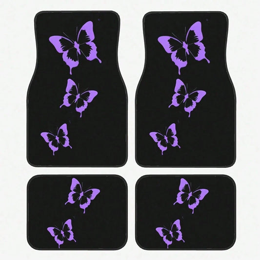 4-Piece Set Of Dazzling Purple Butterfly Car Floor Mats- Comfortable Crystal Velvet Car Floor Mats, Full Coverage For Front And Rear Rows, Car Interior Accessories Suitable For Sedans,, SUVs, And Ot