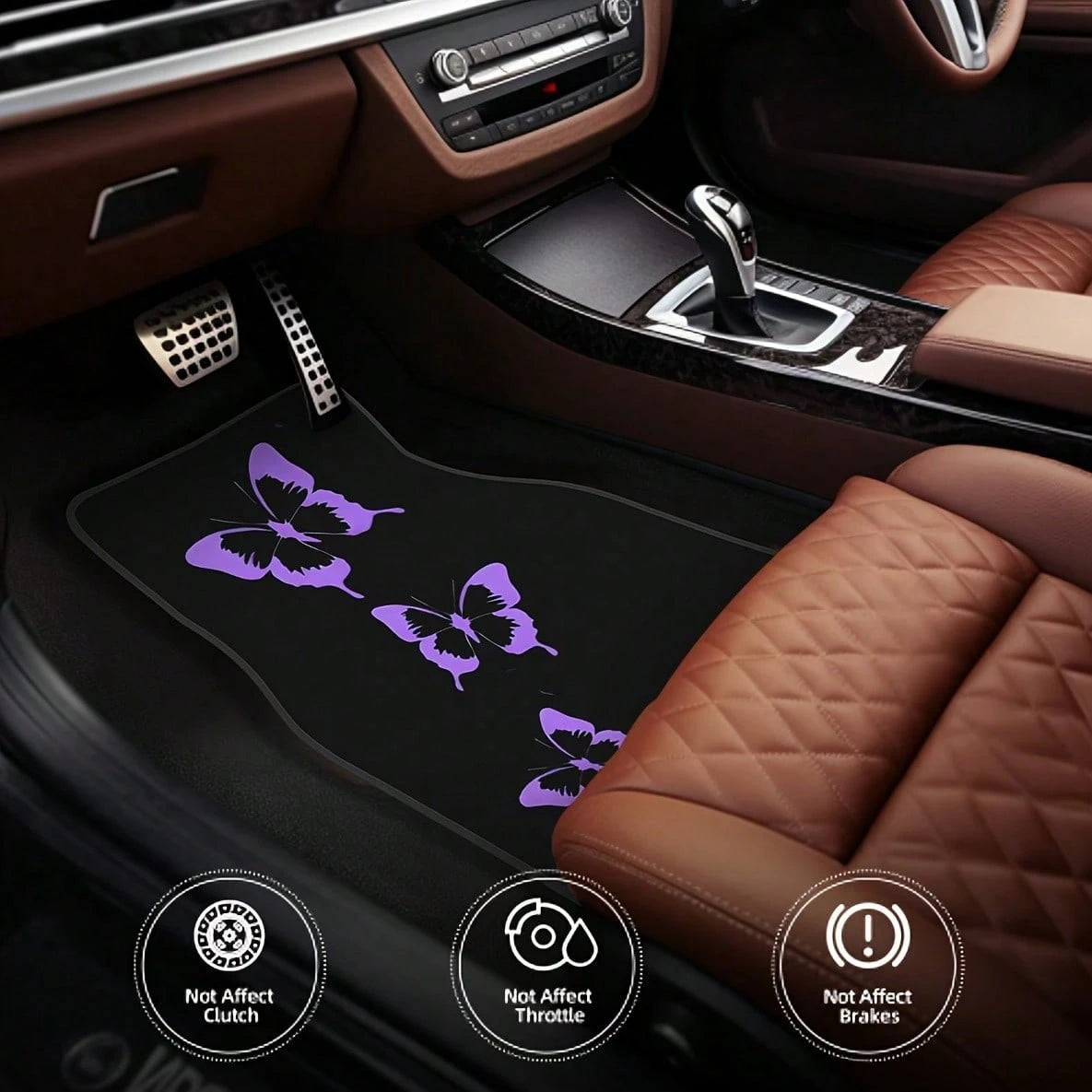4-Piece Set Of Dazzling Purple Butterfly Car Floor Mats- Comfortable Crystal Velvet Car Floor Mats, Full Coverage For Front And Rear Rows, Car Interior Accessories Suitable For Sedans,, SUVs, And Ot