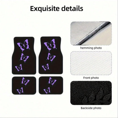 4-Piece Set Of Dazzling Purple Butterfly Car Floor Mats- Comfortable Crystal Velvet Car Floor Mats, Full Coverage For Front And Rear Rows, Car Interior Accessories Suitable For Sedans,, SUVs, And Ot
