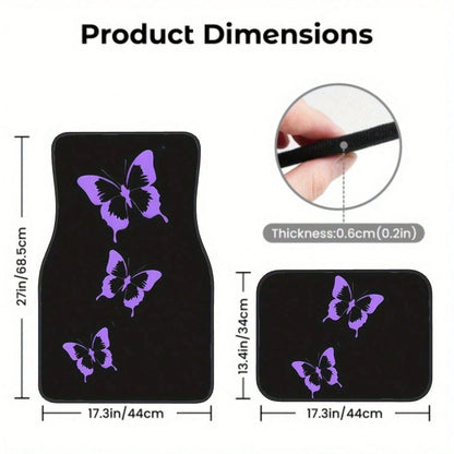 4-Piece Set Of Dazzling Purple Butterfly Car Floor Mats- Comfortable Crystal Velvet Car Floor Mats, Full Coverage For Front And Rear Rows, Car Interior Accessories Suitable For Sedans,, SUVs, And Ot
