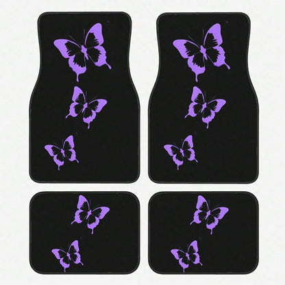 4-Piece Set Of Dazzling Purple Butterfly Car Floor Mats- Comfortable Crystal Velvet Car Floor Mats, Full Coverage For Front And Rear Rows, Car Interior Accessories Suitable For Sedans,, SUVs, And Ot