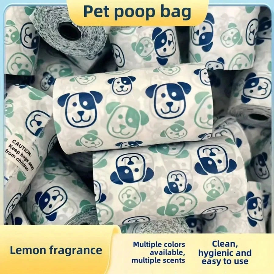 4 Rolls/80pcs Thickened Pet Waste Bags, Scented, Cute Design, Suitable For Cleaning Various Pet Waste, Lemon Fragrance, Multiple Colors & Cute Combinations, Convenient Pet Cleaning Supplies