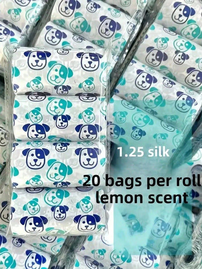 4 Rolls/80pcs Thickened Pet Waste Bags, Scented, Cute Design, Suitable For Cleaning Various Pet Waste, Lemon Fragrance, Multiple Colors & Cute Combinations, Convenient Pet Cleaning Supplies