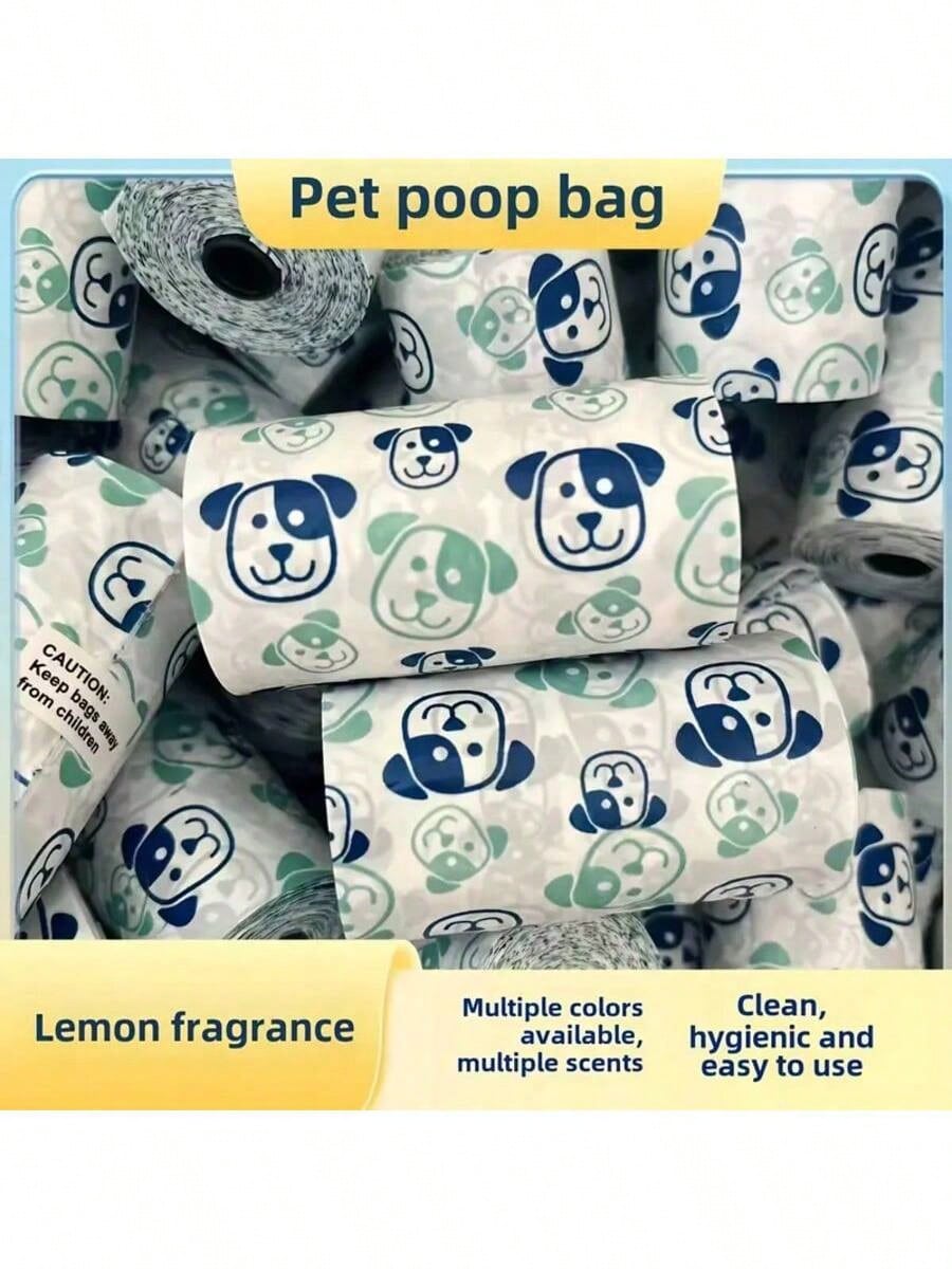 4 Rolls/80pcs Thickened Pet Waste Bags, Scented, Cute Design, Suitable For Cleaning Various Pet Waste, Lemon Fragrance, Multiple Colors & Cute Combinations, Convenient Pet Cleaning Supplies