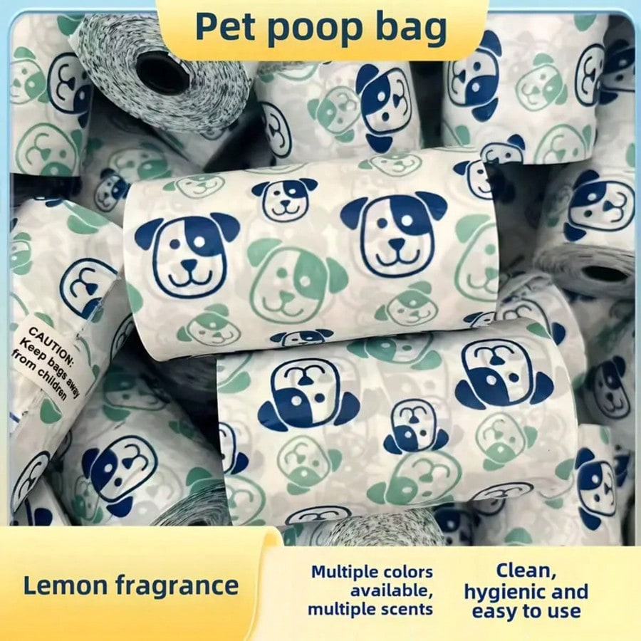 4 Rolls/80pcs Thickened Pet Waste Bags, Scented, Cute Design, Suitable For Cleaning Various Pet Waste, Lemon Fragrance, Multiple Colors & Cute Combinations, Convenient Pet Cleaning Supplies