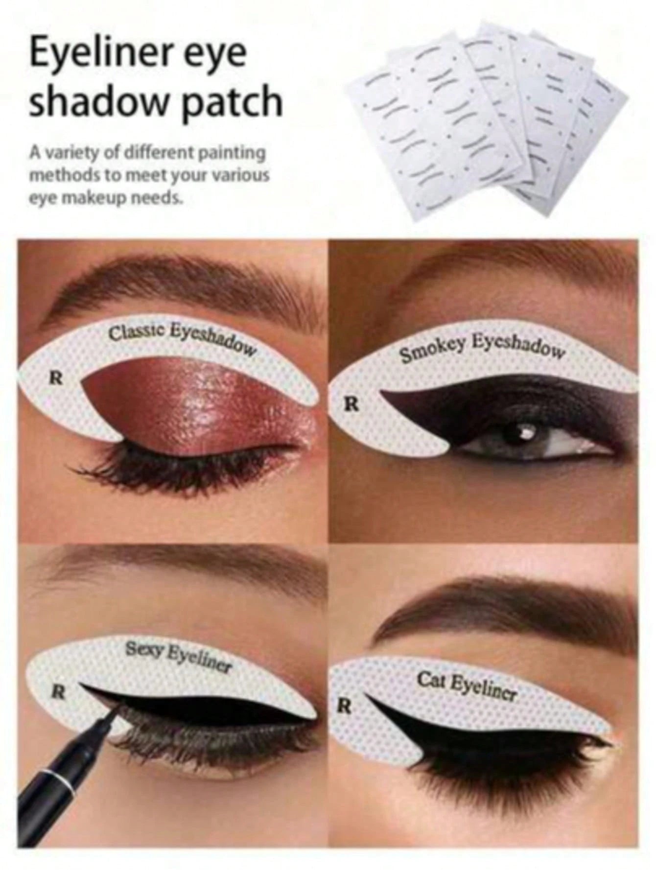 4 Sheets 32pcs Eye Makeup Stencils Eyeliner Eyebrow Stickers 4 Different Patterns Western Eyeliner Eyebrow Shaping Stencils Makeup Stickers Eyeliner Makeup Tool Cat Eye Eyeliner Auxiliary Stickers Eye