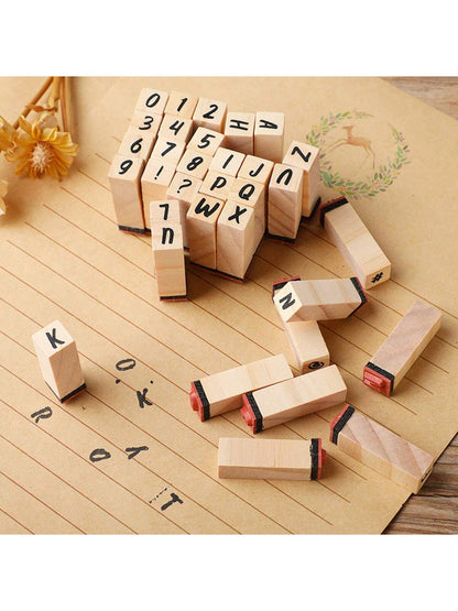 40 Chart Stamps Handwritten Font Wooden Rubber Stamps, Alphabet/Number Stamps, Stamp Seal Set For DIY Craft Scrapbooking Card Making Back To School,Back To School,School Supplies