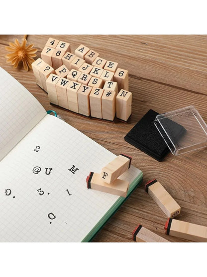 40 Chart Stamps Handwritten Font Wooden Rubber Stamps, Alphabet/Number Stamps, Stamp Seal Set For DIY Craft Scrapbooking Card Making Back To School,Back To School,School Supplies