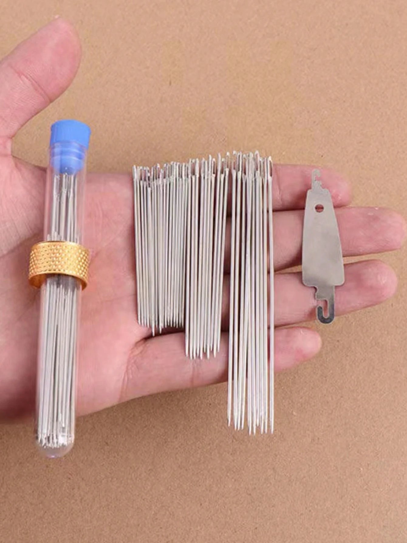 40pcs/set Stainless Steel Needle & 1pc Sewing Thimble Ring & 1pc Thread Stripper, Classic Sewing Needle & Protect Finger & Needle Threader For Home