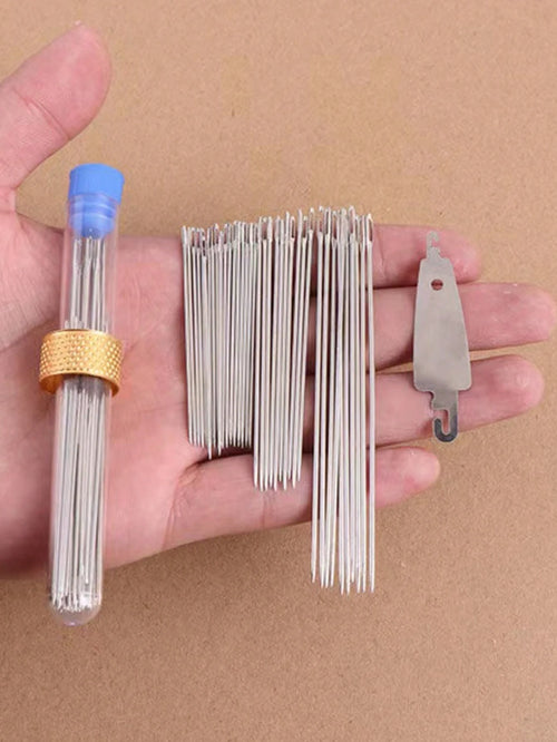 40pcs/set Stainless Steel Needle & 1pc Sewing Thimble Ring & 1pc Thread Stripper, Classic Sewing Needle & Protect Finger & Needle Threader For Home