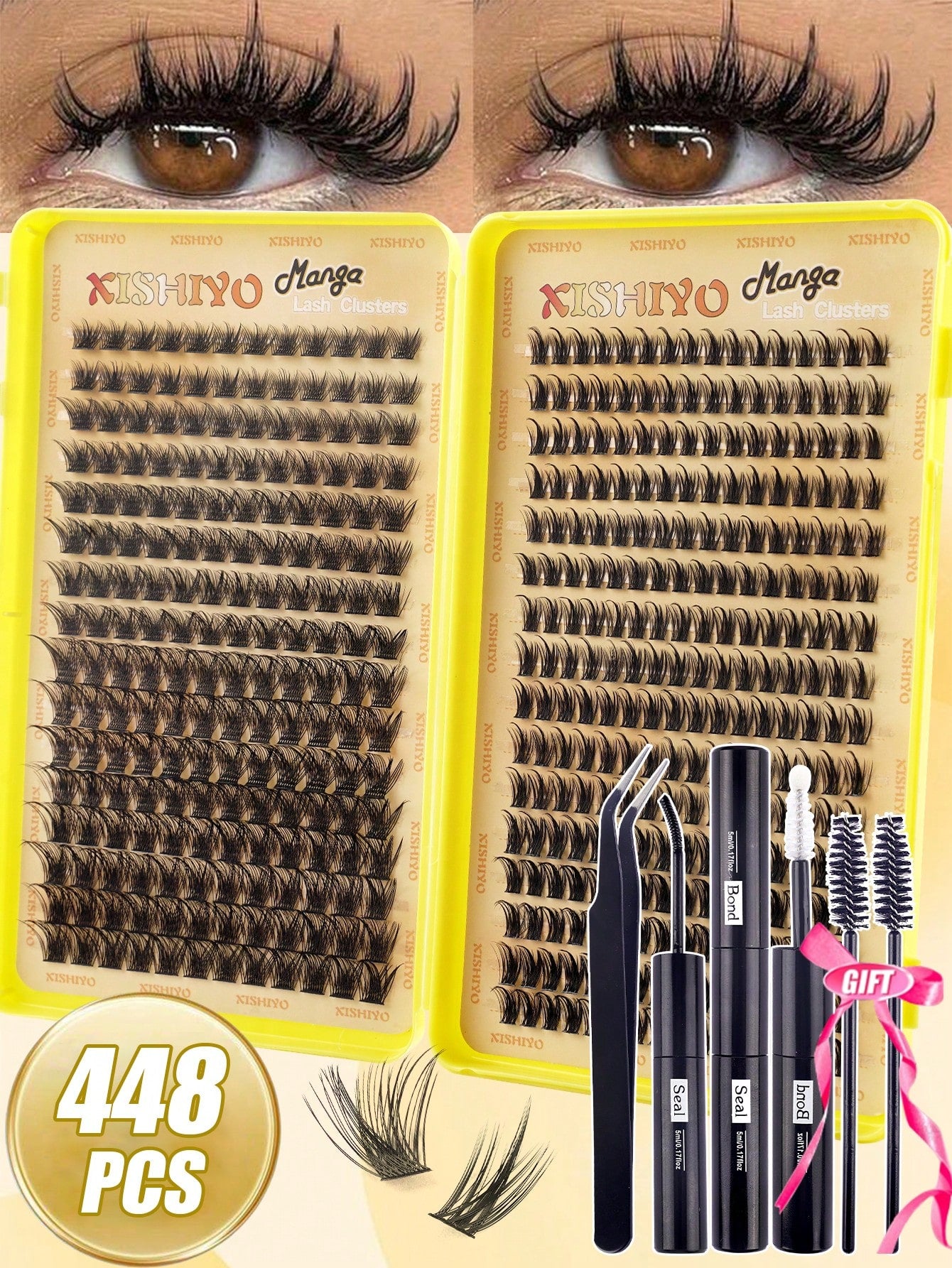 448pcs Eyelash Extension Kit, Includes Eyelash Curler, Eyelash Glue And Tweezers, Suitable For DIY Home Use