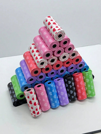 45/75/150/300/750pcs Rolled Heart-Shaped Pet Waste Bags, Cat/Dog Poop Bags, Cat Litter Bags, Outdoor Cleaning Poop Bags, Valentine's Day Gift For Pets