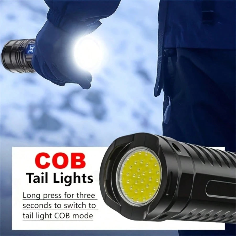 4500 Lumens Tactical Flashlight- Rechargeable Aluminum Alloy Zoomable Flashlight, 5 Modes & COB Tail Light, 1000m Long-Range Shooting, IPX4 Waterproof For Camping, Fishing, Emergency, Outdoor Surviva