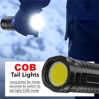 4500 Lumens Tactical Flashlight- Rechargeable Aluminum Alloy Zoomable Flashlight, 5 Modes & COB Tail Light, 1000m Long-Range Shooting, IPX4 Waterproof For Camping, Fishing, Emergency, Outdoor Surviva