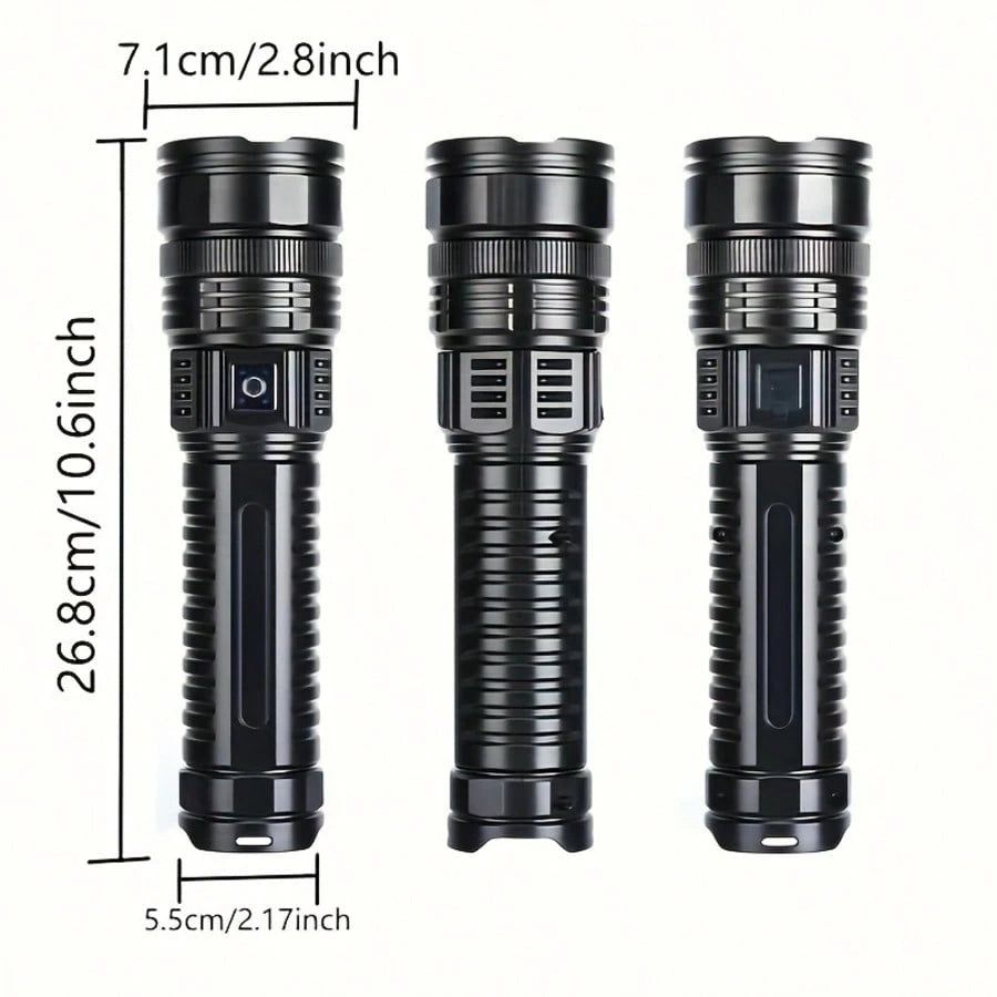 4500 Lumens Tactical Flashlight- Rechargeable Aluminum Alloy Zoomable Flashlight, 5 Modes & COB Tail Light, 1000m Long-Range Shooting, IPX4 Waterproof For Camping, Fishing, Emergency, Outdoor Surviva