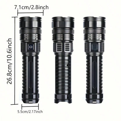4500 Lumens Tactical Flashlight- Rechargeable Aluminum Alloy Zoomable Flashlight, 5 Modes & COB Tail Light, 1000m Long-Range Shooting, IPX4 Waterproof For Camping, Fishing, Emergency, Outdoor Surviva