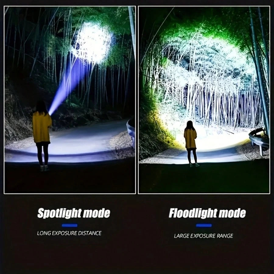 4500 Lumens Tactical Flashlight- Rechargeable Aluminum Alloy Zoomable Flashlight, 5 Modes & COB Tail Light, 1000m Long-Range Shooting, IPX4 Waterproof For Camping, Fishing, Emergency, Outdoor Surviva