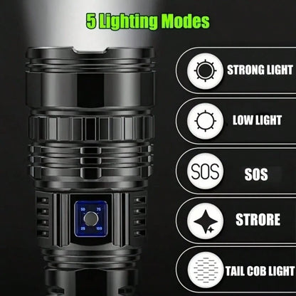 4500 Lumens Tactical Flashlight- Rechargeable Aluminum Alloy Zoomable Flashlight, 5 Modes & COB Tail Light, 1000m Long-Range Shooting, IPX4 Waterproof For Camping, Fishing, Emergency, Outdoor Surviva