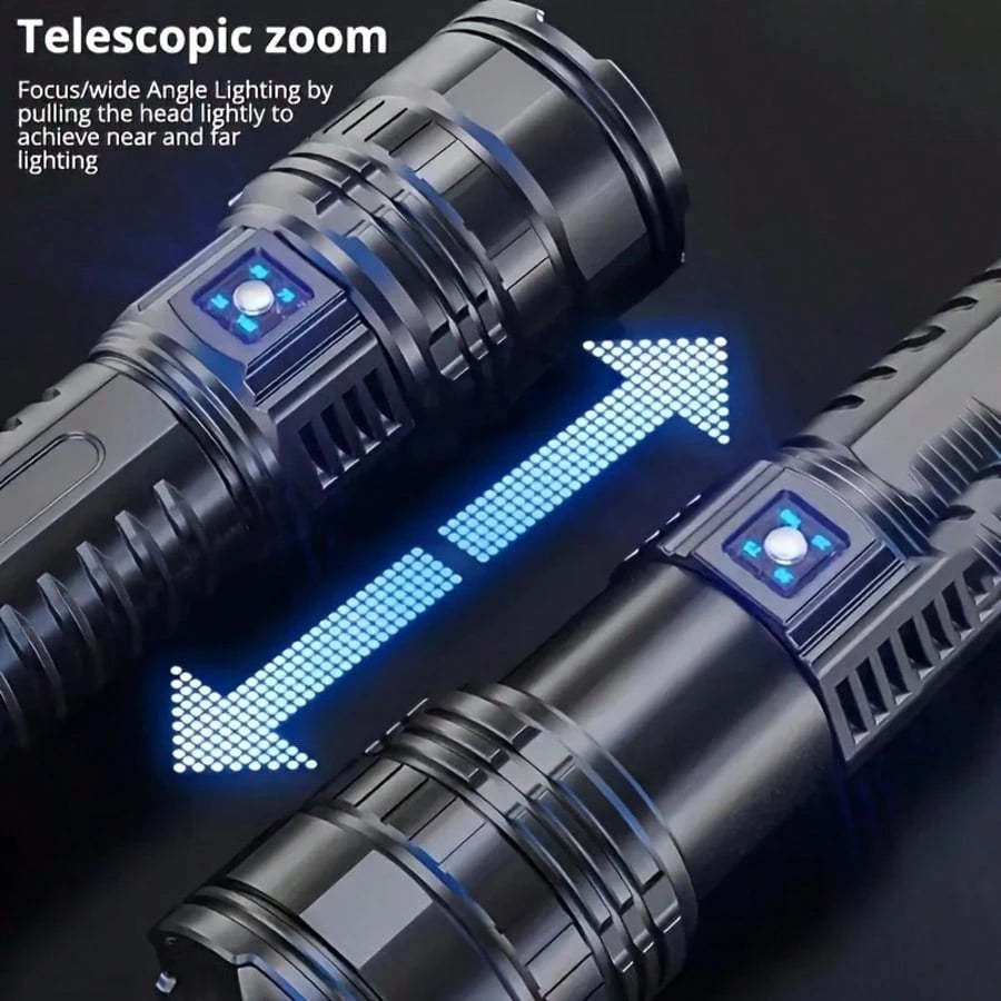 4500 Lumens Tactical Flashlight- Rechargeable Aluminum Alloy Zoomable Flashlight, 5 Modes & COB Tail Light, 1000m Long-Range Shooting, IPX4 Waterproof For Camping, Fishing, Emergency, Outdoor Surviva