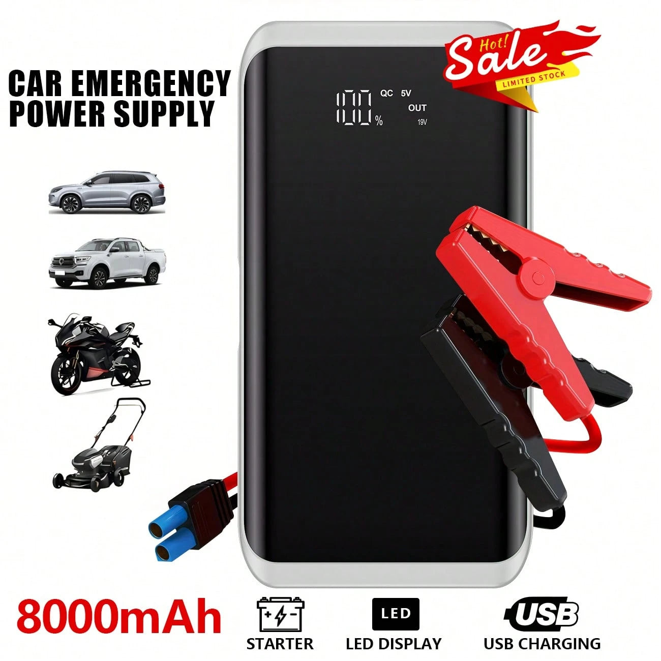 4500A Peak Car Battery Booster, Fast Emergency Start For Flat Battery Gas Cars, USB Charger & LED Flashlight, Portable Roadside Rescue Kit, Perfect Gift For Men Husband Dad Son, Winter-Ready Travel Ge