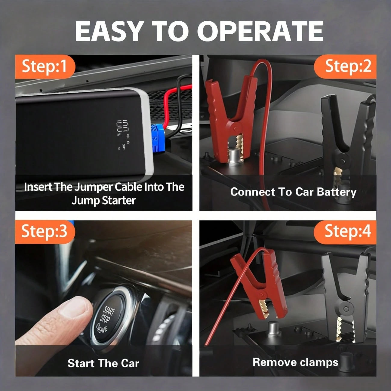 4500A Peak Car Battery Booster, Fast Emergency Start For Flat Battery Gas Cars, USB Charger & LED Flashlight, Portable Roadside Rescue Kit, Perfect Gift For Men Husband Dad Son, Winter-Ready Travel Ge
