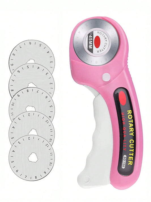 45mm Rotary Cutter With Spare Blades, Ergonomic Handle Roller Cutter With Locking Device, Suitable For Fabric, Leather, Crafts, Sewing, Quilting, Fabric Rotary Cutter, Modern Home Sewing Rotary Cutter