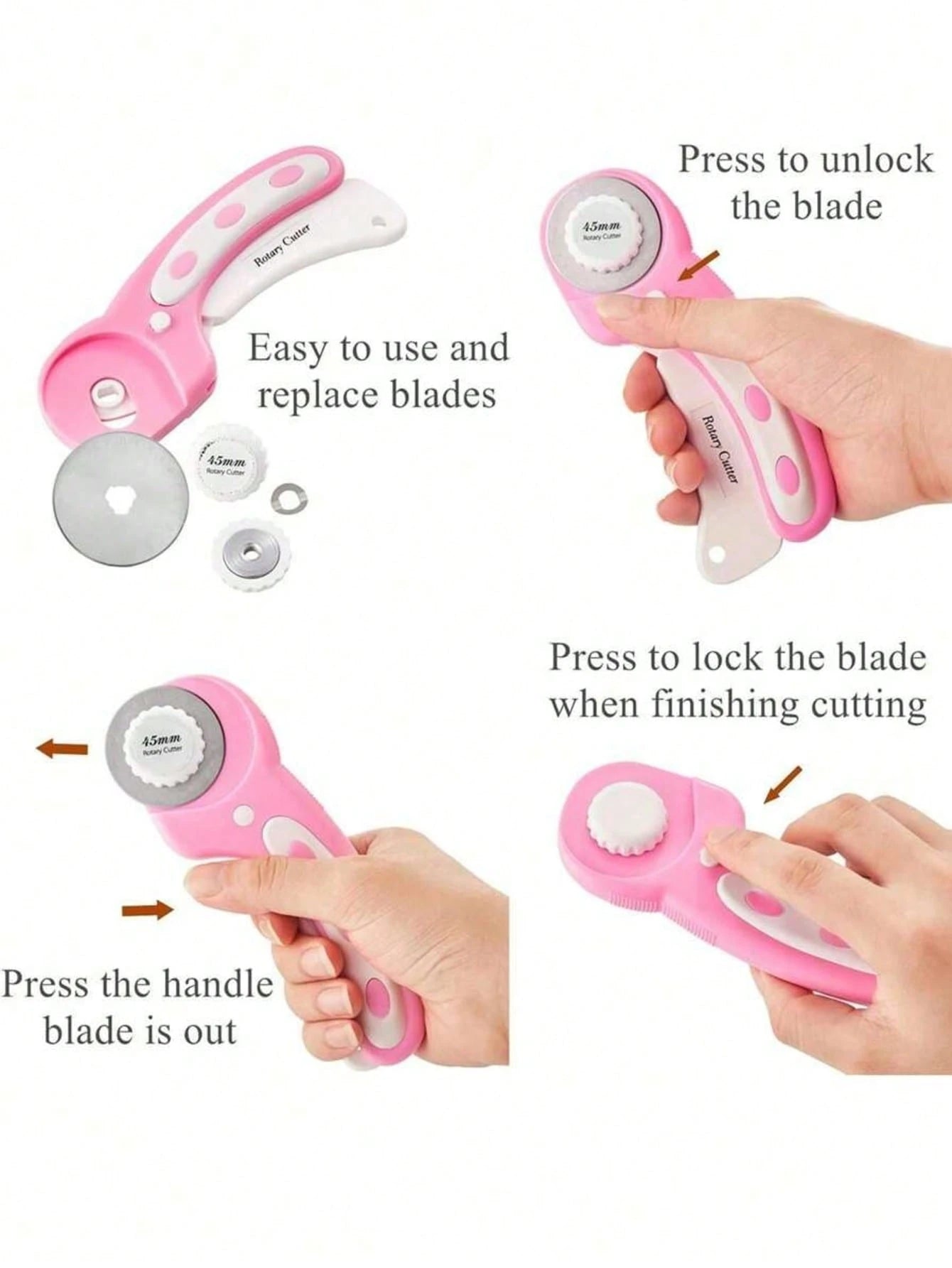 45mm Rotary Cutter With Spare Blades, Ergonomic Handle Roller Cutter With Locking Device, Suitable For Fabric, Leather, Crafts, Sewing, Quilting, Fabric Rotary Cutter, Modern Home Sewing Rotary Cutter