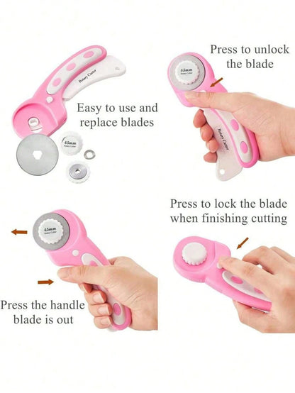 45mm Rotary Cutter With Spare Blades, Ergonomic Handle Roller Cutter With Locking Device, Suitable For Fabric, Leather, Crafts, Sewing, Quilting, Fabric Rotary Cutter, Modern Home Sewing Rotary Cutter