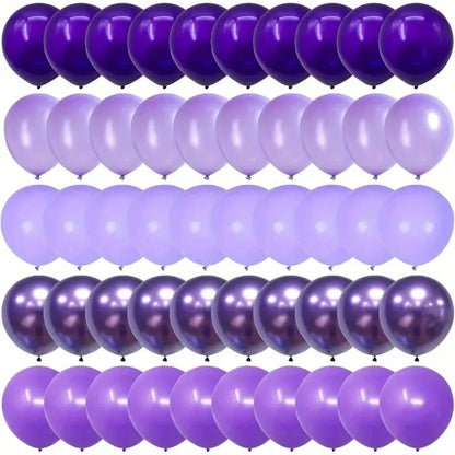 45pcs 5 Styles Purple Balloon Set, Cartoon Character Color Scheme, 10inch Metallic Chrome, Pearl, Lavender, Violet, Light Purple Balloons For Birthday Celebration, Baby Shower, Bachelorette, Bridal, Y