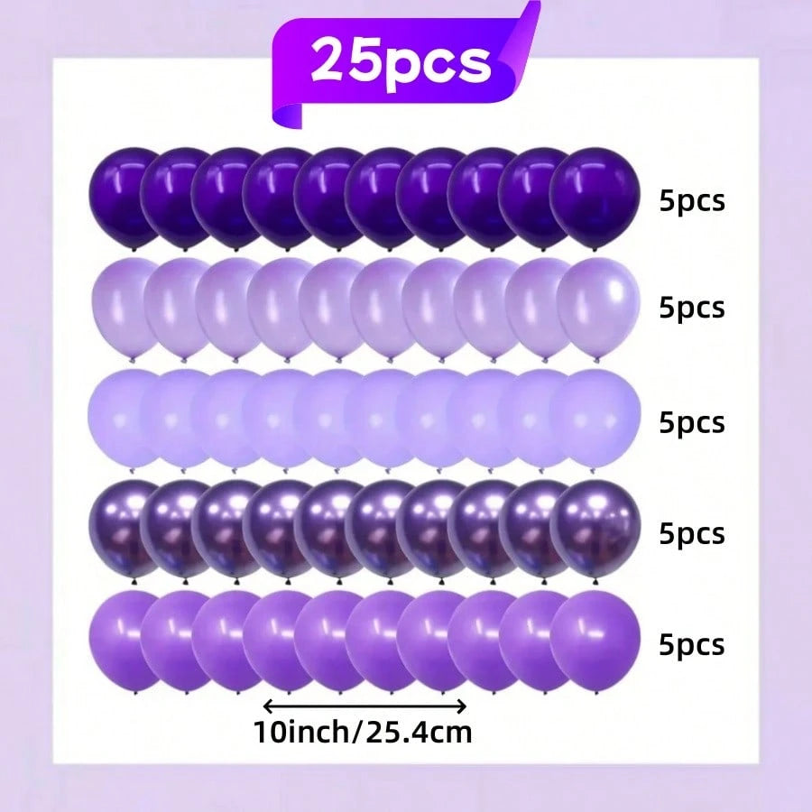 45pcs 5 Styles Purple Balloon Set, Cartoon Character Color Scheme, 10inch Metallic Chrome, Pearl, Lavender, Violet, Light Purple Balloons For Birthday Celebration, Baby Shower, Bachelorette, Bridal, Y